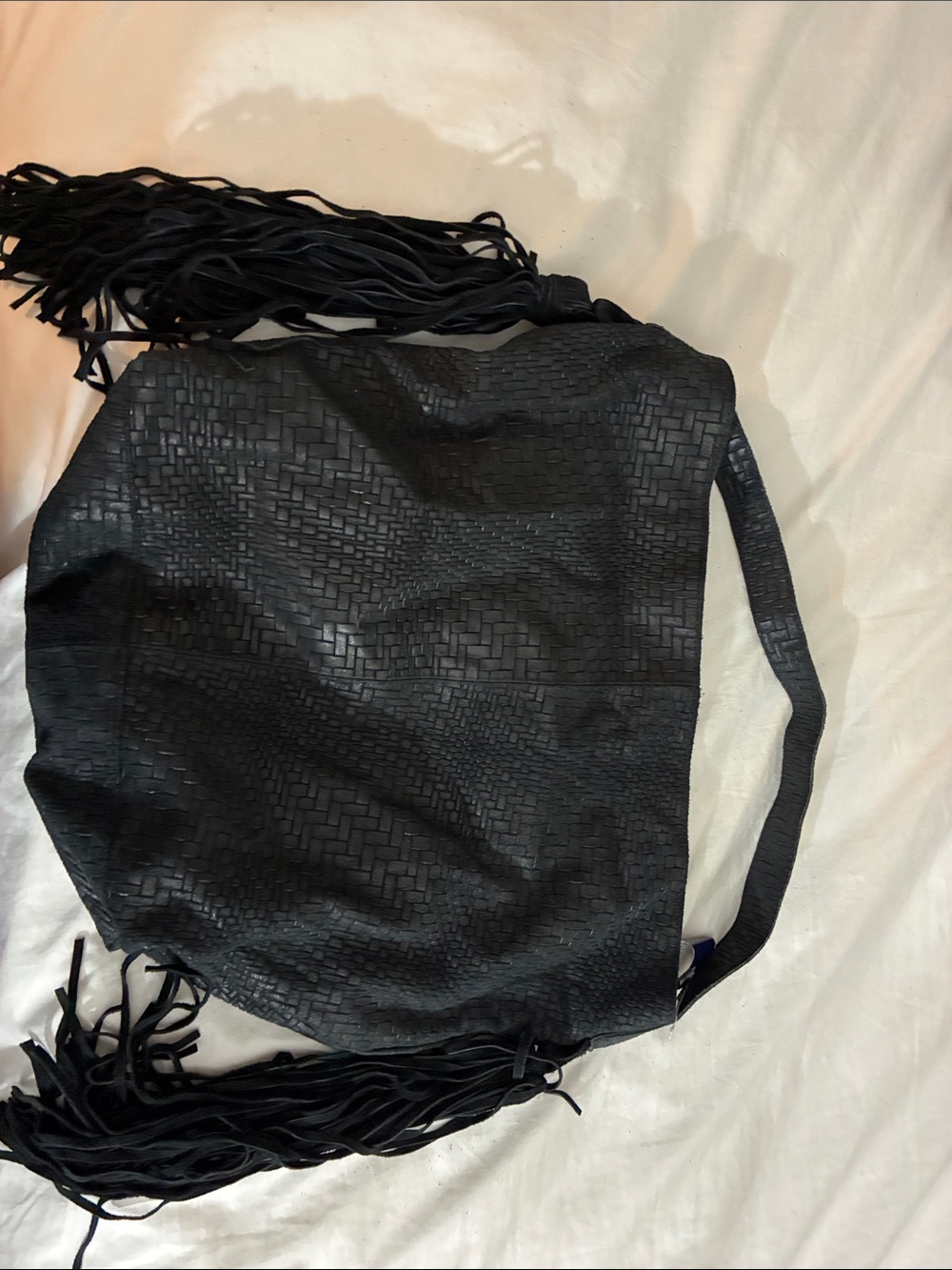 Black Woven Fringe Hobo Vimoda Bag - Women